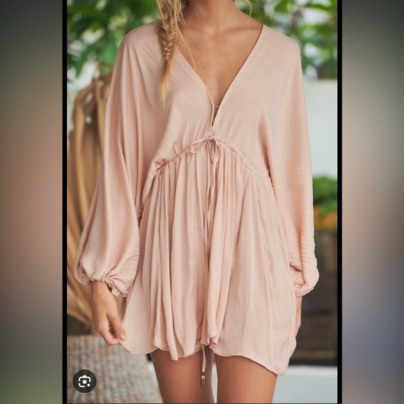 Free People Dress Women Small Arzel Mini Cream Pink Kimono Boho Dolman S - Picture 3 of 11